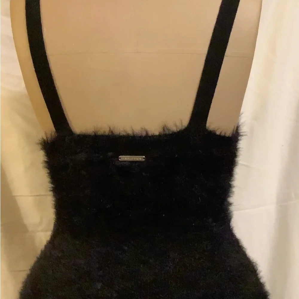 Fabletics Alt Black Bodycon Plush 90’s Mini Dress Thin Straps LBD Goth - Picture 9 of 12